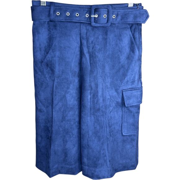 Harlem's Fashion Row x Undra Celeste Faux Suede Shorts M Blue Belted Culotte - Picture 1 of 14